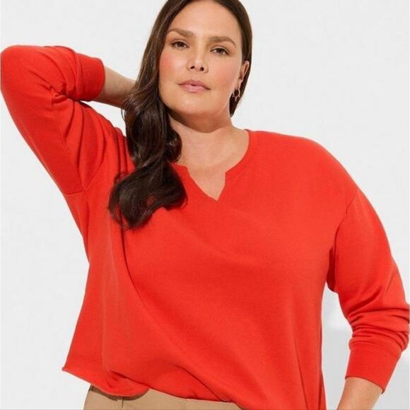 Relaxed fit cozy fleece notch neck drop shoulder crop sweatshirt NWT - Picture 1 of 4